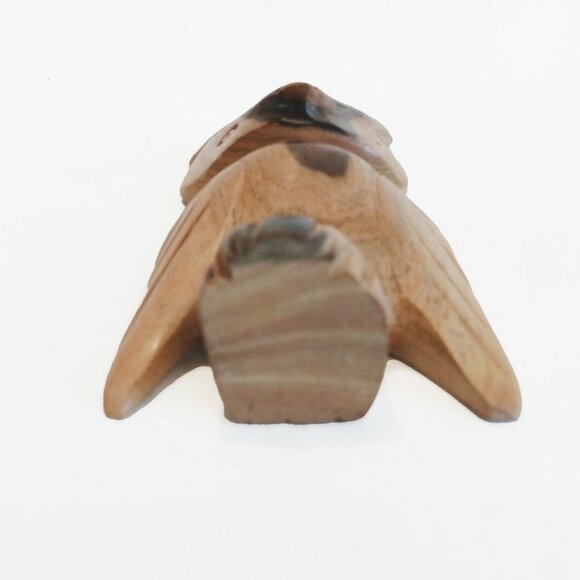 Vintage Hand Carved Light Wood With Dark Brown/Black Markings- Folk Art Owl-4.5" - Picture 6 of 7